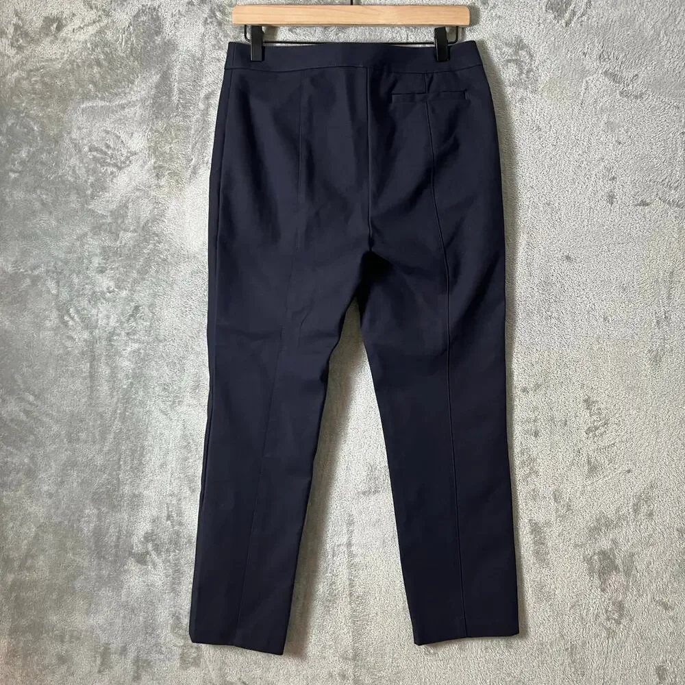 Tory Burch Cotton Mid Rise Straight Leg Ankle Pants Navy Blue 6‎ Career Office